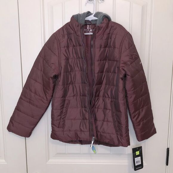 Swiss Alps micro puffer Cabernet burgundy color with full and hood boys size M - Picture 3 of 7